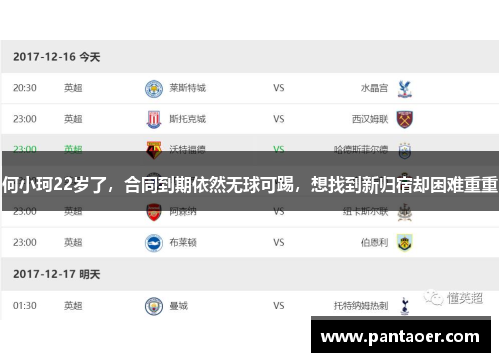 何小珂22岁了，合同到期依然无球可踢，想找到新归宿却困难重重